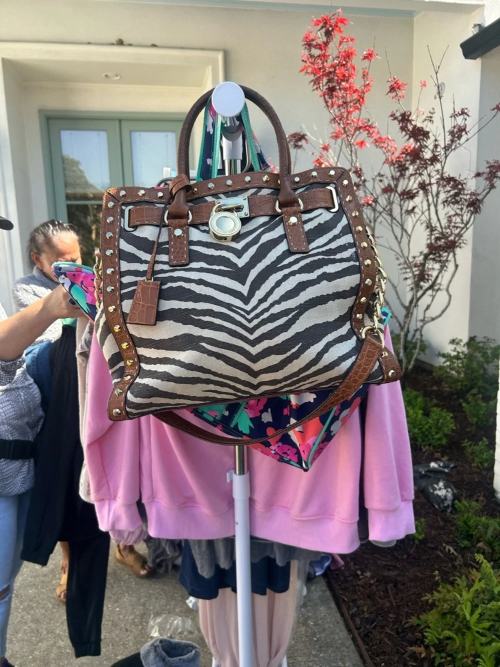 Michael Kors Zebra-Print Canvas Tote with Brown Trim - Picture 1 of 1